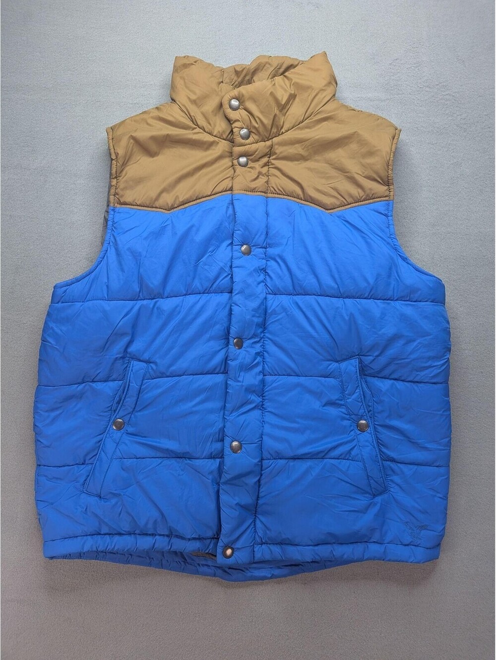 American Eagle Outfitters Vest Mens M Blue Puffer Quilted Zip Pockets Winter